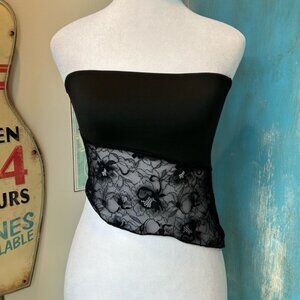 Black Asymmetrical Lace Strapless Top